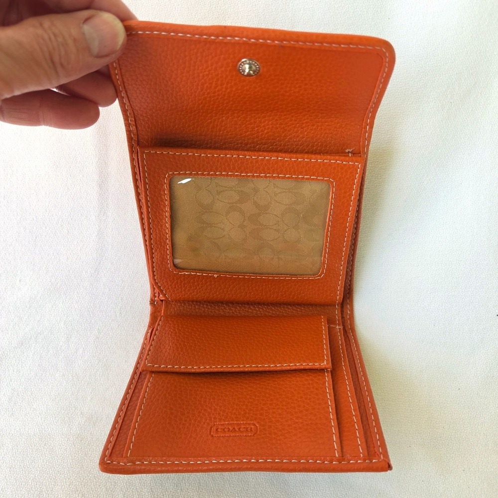 Coach Wallet Orange Excellent Vintage Signature Trifold Jacquard Leather - Picture 4 of 11